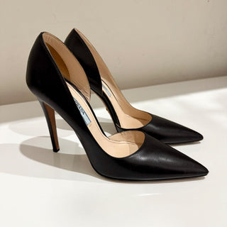 Prada Leather Pointed Toe Stilettos Heel D'Orsay Pumps Black Women's EU 36.5