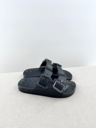 Balenciaga Black rubber double buckle slides, 36