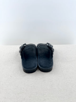 Balenciaga Black rubber double buckle slides, 36