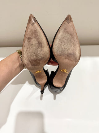 Prada Leather Pointed Toe Stilettos Heel D'Orsay Pumps Black Women's EU 36.5
