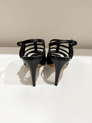 NWOT Chanel Leather Embellished Pearl Slingback Sandals Black Women's Size EU 41