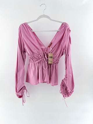 Staud cotton long sleeve ruched top, XS