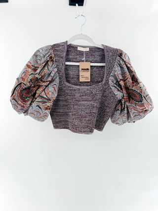 Ulla Johnson crop knit top with puffy sleeves, 6
