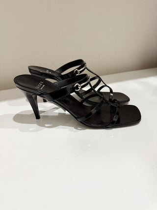 NWOT Gucci Horsebit 75mm Leather Slip On Heeled Strappy Mule Black Women's EU 40