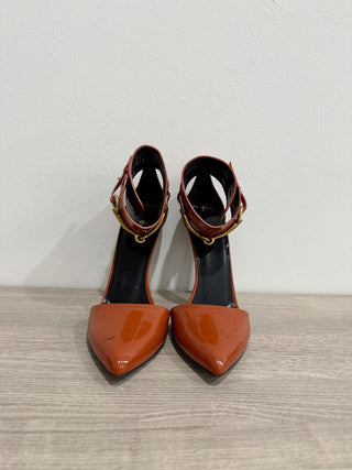 Gucci ankle cuff patent leather sandals, 38.5