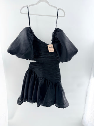 Aje. Joan Puff Sleeve Cut-Out Tiered Mini Dress Black Women's Size AUS 8 / US 4