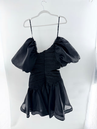 Aje. Joan Puff Sleeve Cut-Out Tiered Mini Dress Black Women's Size AUS 8 / US 4