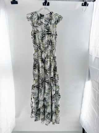 NWT MISA Los Angeles Maxine Palm Print Flutter Sleeve Maxi Dress White Green XS
