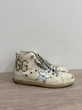 Golden Goose Francy Canvas High-Top Skateboard Sneakers Cream/White Womens EU 39
