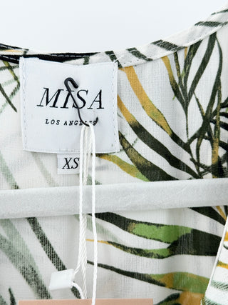 NWT MISA Los Angeles Maxine Palm Print Flutter Sleeve Maxi Dress White Green XS