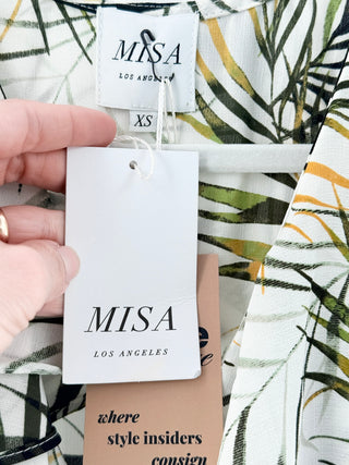 NWT MISA Los Angeles Maxine Palm Print Flutter Sleeve Maxi Dress White Green XS