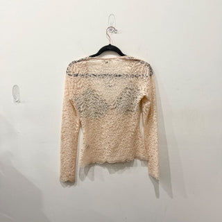 Rouje Paris Long Sleeve Sheer Lace Blouse Bonnia Rose-Pale Women's 34 FR / US 2