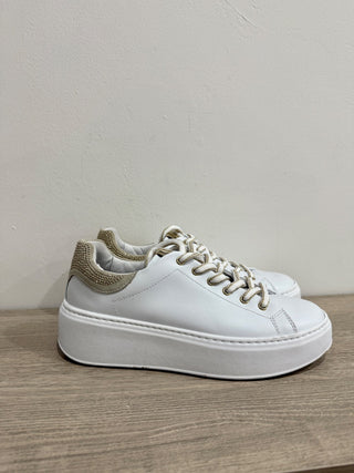 Nerogiardini Bling Back Low-top Leather Trainer Sneakers White/Gold Women's EU 39