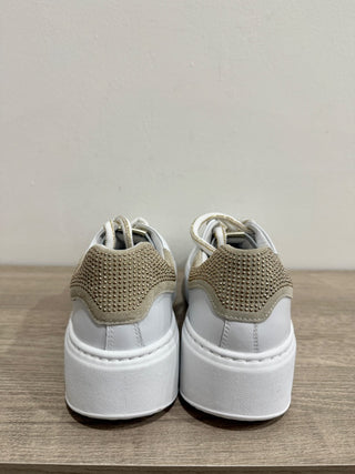 Nerogiardini Bling Back Low-top Leather Trainer Sneakers White/Gold Women's EU 39