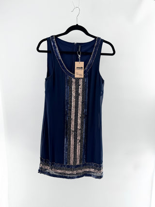 W118 by Walter Baker Embellished Sequin Scoop Neck Mini Dress Navy Womens XS