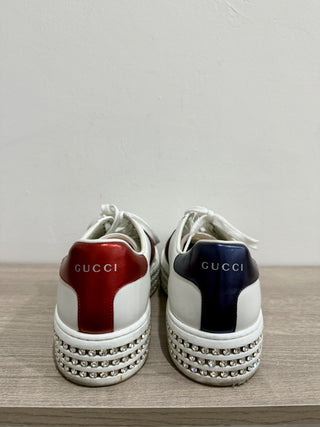 Gucci Crystal-Embellished Ace Low Top Platform Sneakers White Women's Size EU 39