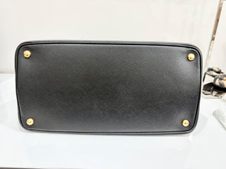 Prada Small Double Saffiano Calfskin Leather Shoulder Bag Black Fiery Red