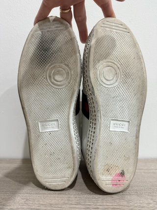 Gucci Crystal-Embellished Ace Low Top Platform Sneakers White Women's Size EU 39