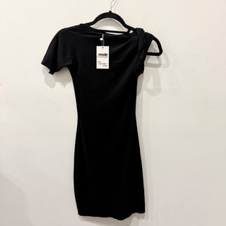 Khy Sueded Stretch Asymmetric Neck Twist Bodycon Mini Dress Black Women's XS