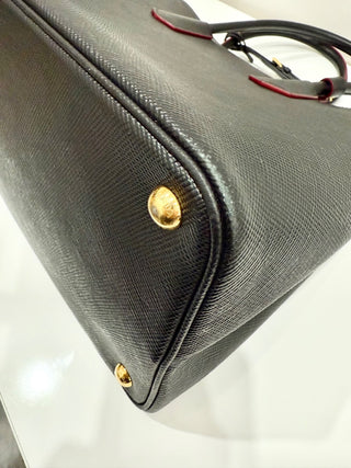 Prada Small Double Saffiano Calfskin Leather Shoulder Bag Black Fiery Red