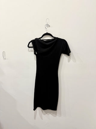 Khy Sueded Stretch Asymmetric Neck Twist Bodycon Mini Dress Black Women's XS