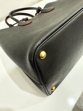Prada Small Double Saffiano Calfskin Leather Shoulder Bag Black Fiery Red