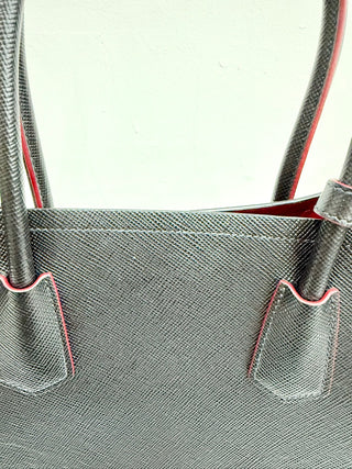 Prada Small Double Saffiano Calfskin Leather Shoulder Bag Black Fiery Red