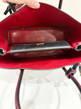 Prada Small Double Saffiano Calfskin Leather Shoulder Bag Black Fiery Red