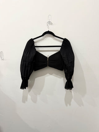 Zimmermann Pleated Sweetheart Neck Blouson-Sleeve Crop Blouse Black Women's 0