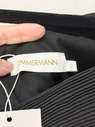 Zimmermann Pleated Sweetheart Neck Blouson-Sleeve Crop Blouse Black Women's 0