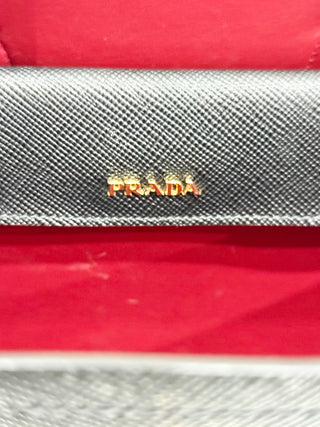 Prada Small Double Saffiano Calfskin Leather Shoulder Bag Black Fiery Red