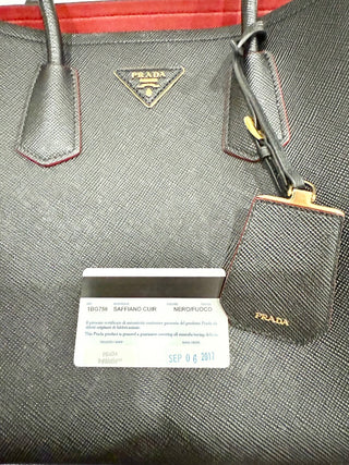 Prada Small Double Saffiano Calfskin Leather Shoulder Bag Black Fiery Red