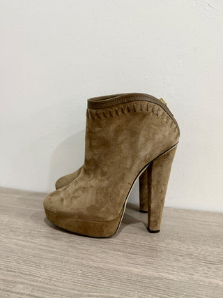 Jimmy Choo Evans Suede Platform Heels Ankle Bootie Brown Tan Womens Size EU 39