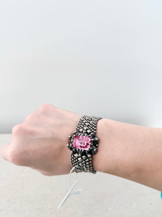 Sergio Gutierez liquid metal silver mesh bracelet with stone