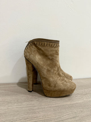 Jimmy Choo Evans Suede Platform Heels Ankle Bootie Brown Tan Womens Size EU 39