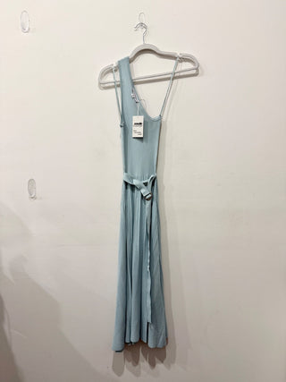 Karina Grimaldi One Shoulder Belted Pleated A-Line Midi Dress Blue Women's XS
