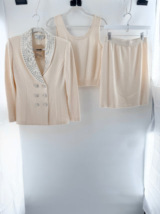St. John 3 piece matching knit embroidered set, S / 2