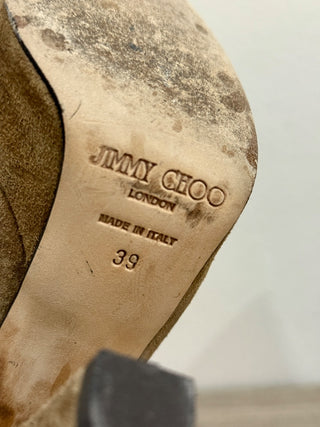 Jimmy Choo Evans Suede Platform Heels Ankle Bootie Brown Tan Womens Size EU 39