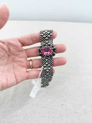 Sergio Gutierez liquid metal silver mesh bracelet with stone