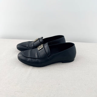 Anine Bing Corrine Monogram Lizard-Embossed Cowhide Loafers Black Women's EU 38
