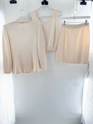 St. John 3 piece matching knit embroidered set, S / 2