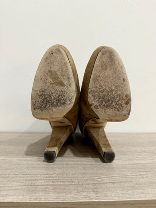 Jimmy Choo Evans Suede Platform Heels Ankle Bootie Brown Tan Womens Size EU 39