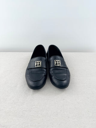 Anine Bing Corrine Monogram Lizard-Embossed Cowhide Loafers Black Women's EU 38