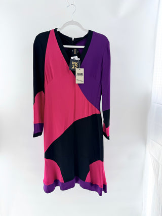 NK32 Pink purple colorblock v-neck dress, 8