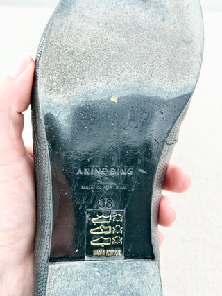 Anine Bing Corrine Monogram Lizard-Embossed Cowhide Loafers Black Women's EU 38