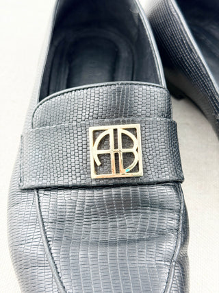 Anine Bing Corrine Monogram Lizard-Embossed Cowhide Loafers Black Women's EU 38