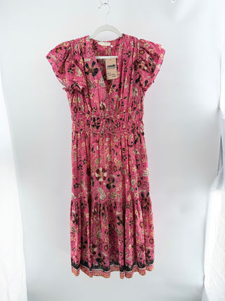 Ulla Johnson Angelica Floral Flutter Sleeve A-Line Midi Dress Pink Women's 4