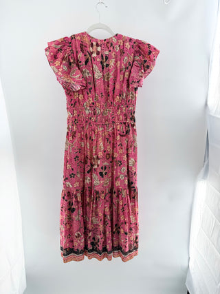 Ulla Johnson Angelica Floral Flutter Sleeve A-Line Midi Dress Pink Women's 4