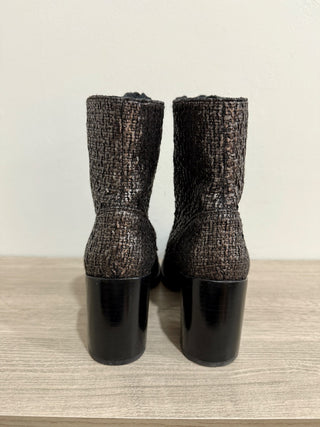 Stuart Weitzman Ivey Tweed High Block Heel Combat Boots Coffee Women's US 8.5
