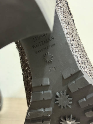 Stuart Weitzman Ivey Tweed High Block Heel Combat Boots Coffee Women's US 8.5